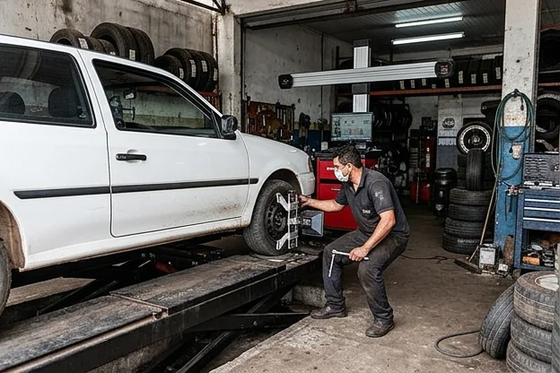 Carro em máquina de alinhamento de rodas.